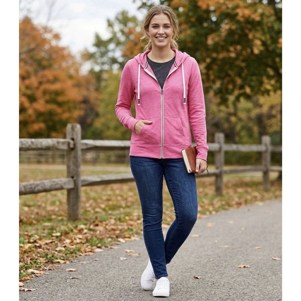 Danskin Now Women's Full-Zip Hoodie Size L Heather Pink Pockets